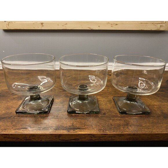Vintage Federal Glass Nordic Midnight Smoke Champagne Sherbet Glasses Set Of 3 - Picture 2 of 5